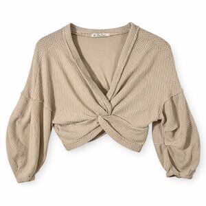 Free People We The Free Waffle Knit Crop Sweater Twist Front Beige S